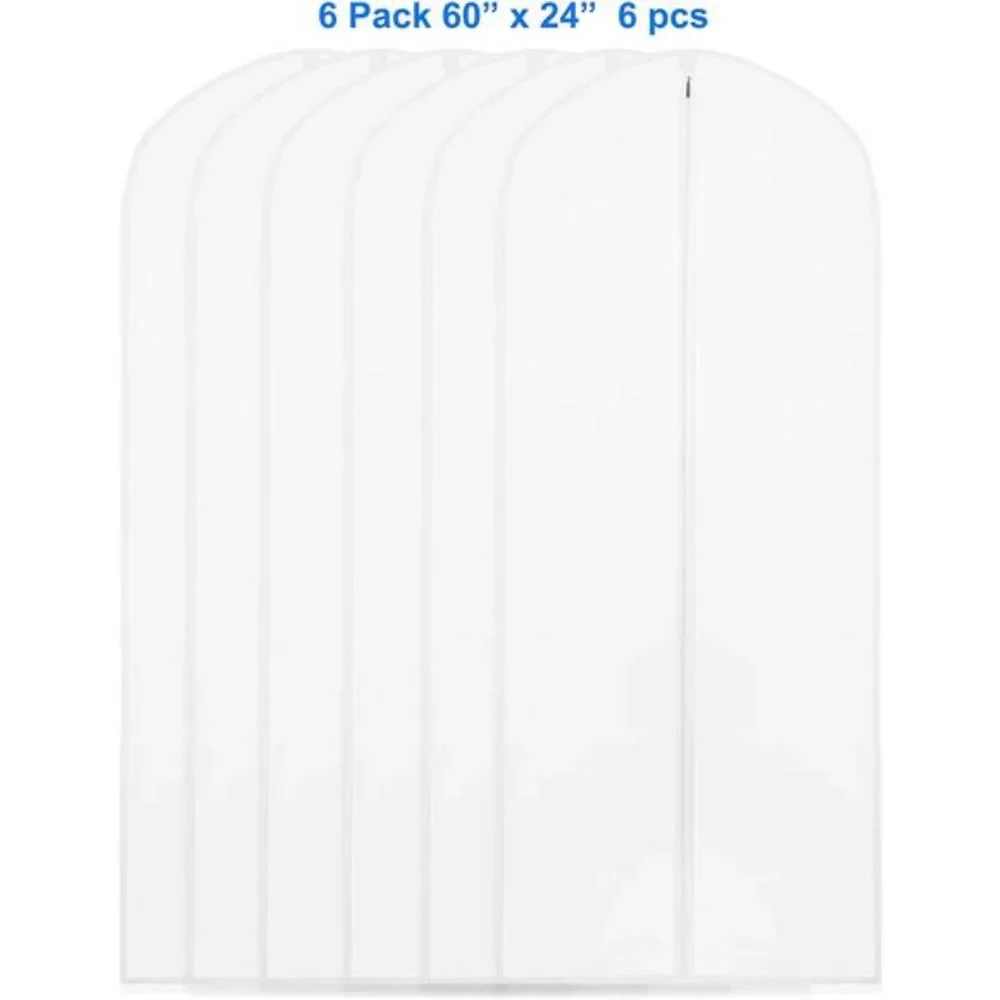 6 Pack - 60-Inch Translucent Garment Bags with Zipper for Suits,Dresses,Costumes